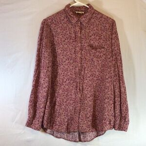 Beachlunchlounge Floral Button Down Blouse L Lightweight Viscose Boho Cottagecor